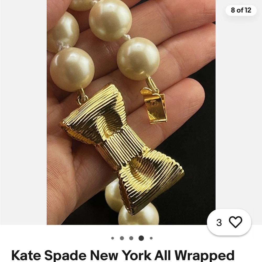Kate Spade “All Wrapped Up Pearls” Necklace Gold 18" Ribbon Bow BRIDAL w dusty - Picture 10 of 15